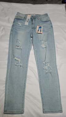 Wax Jean Collection Distressed Light Wash Stretch Mom Jeans Size 5/27